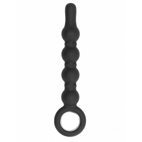 Чёрный анальный стимулятор No.59 Dildo With Metal Ring - 22,5 см.